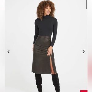 NWT Spanx Leather-like midi skirt with slit